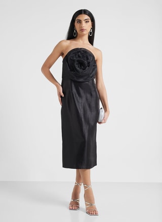 Jovonna London Female Floral Strapless Dress, Midi, Black