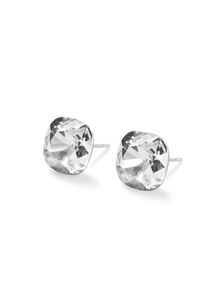 Seona Female Seona Sophia 10mm Cushion Cut Crystal Earrings – Hypoallergenic Stud Earrings for Women, Tarnish‑Free Stainless Steel Jewelry for Sensitive Ears- Crystal Clear, Earrings