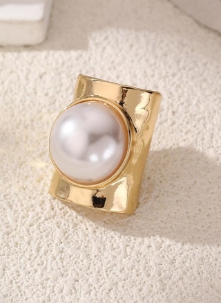 Take Two Female Round Faux Pearl Embellished Ring, Rings