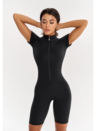 Bona Fide Female Bona Fide One Piece Workout Jumpsuit for Women – Short Sleeve Athletic Romper with Tummy Control and Sculpting Fit, Jumpsuits