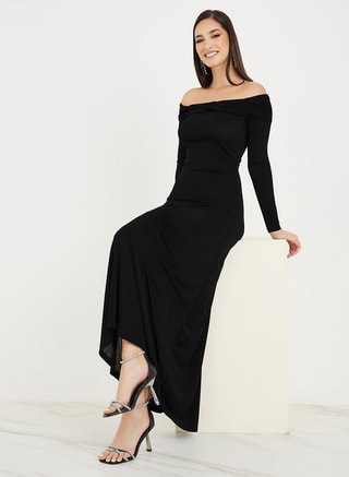 Styli Female Off-Shoulder Black Dress, Maxi