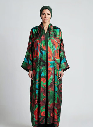 JANARA JONES Female Autumn Paisley Satin Abaya Kaftan, Abayas