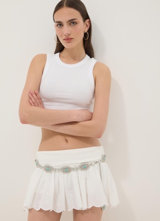 Ovs Female OVS White Cropped Stretch-Cotton Tank Top, Tops