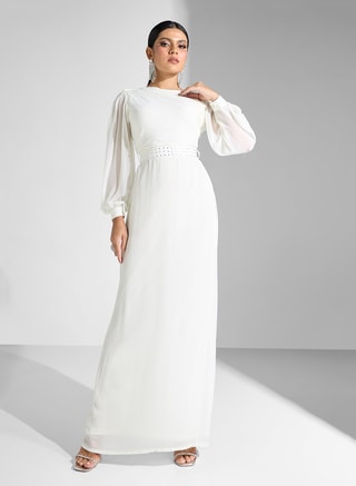 Golden Apple Female Chiffon Bishop Sleeve Dress, Arabian Dresses