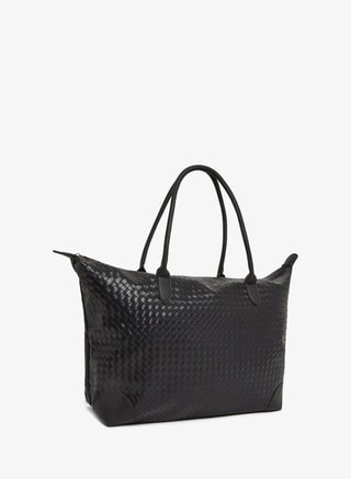 Styli Female Black Woven Faux Leather Tote Bag, Shoppers & Totes