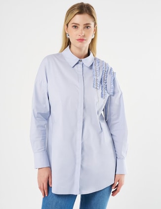 Kayra Female Ruffled Poplin Tunic Blue, Modest Clothing