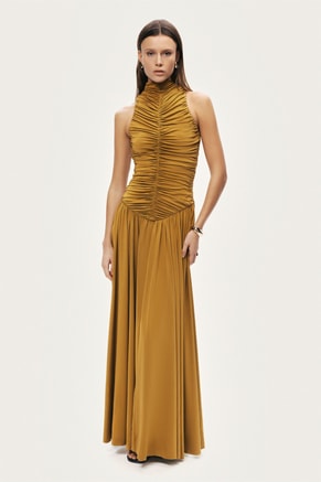 Nocturne Female Ruched High-Neck Maxi Dress, Maxi