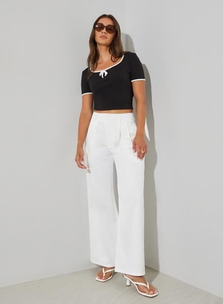 Styli Female White High Rise Wide Leg Trousers, Pants