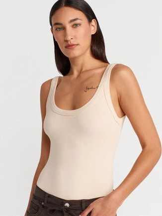 Dilvin Female DILVIN Sleeveless Ribbed Cotton-blend Bodysuit, Blouses