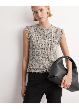 MANGO Female Tweed top with frayed edge finish, Tops