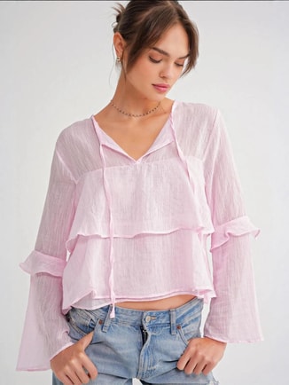 MixRay Female Mixray Frilly Blouse with Bow Detail, Blouses