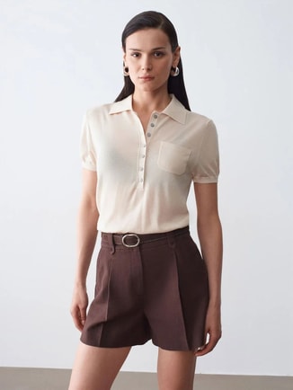 Dilvin Female DILVIN Slim Fit Polo Collar Knitted Blouse, Blouses