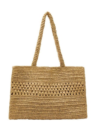 PARFOIS Female Straw-Effect Shopper Bag With Braided Detail, Shoppers & Totes