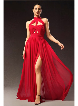 Bella Barnett Female Tesare Halter Sleeveless Hollow Out Maxi Dress, Maxi