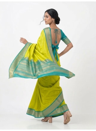 Nool Female Basant Yellow Mysore Silk Saree with Unstitched Blouse Material, Sarees