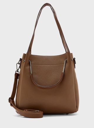 ELLA Female slouch tote with top handle and strap, Shoppers & Totes, Brown
