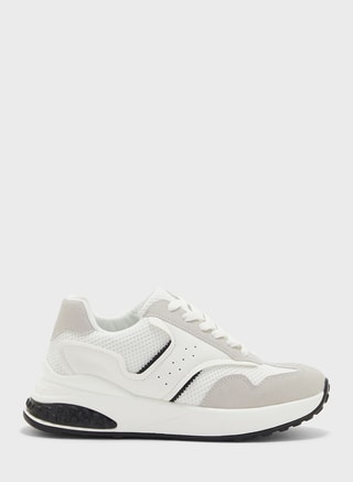Ginger Female Textured Stripe Detail Sneaker, Low Top Sneakers, White