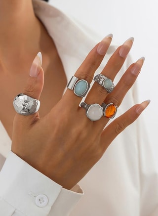 Take Two Female Take Two Set of 5 - Silver Tone Gemstone Ring, Jewellery Sets