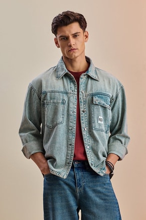 SNITCH Male Double Pocket Relaxed Fit Denim Jacket, Jackets