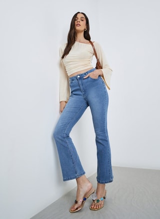 Styli Female Mid Rise Boot Cut Faded Jeans, Bootcut & Flared