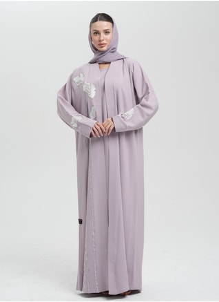 Meem by Mariyah Female Embroidered front open abaya, Abayas
