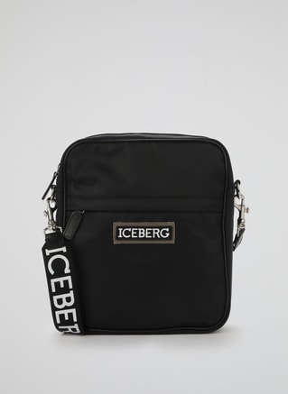 ICEBERG Male Black Logo Strap Crossbody Bag, Classic Crossbody