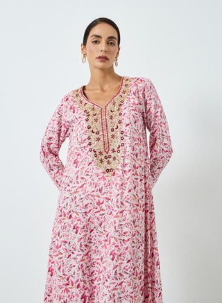 Maxim Creation Female Women Pink Floral Print Embroidered Jalabiya, Jalabiyas