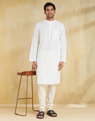 Fabindia Male White Cotton Long Kurta, Kurtas