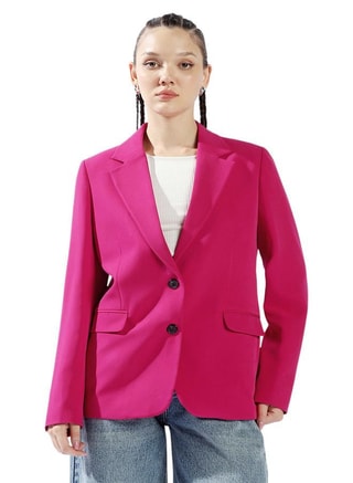 Hubberholme Female Women's Pink 100% Polyester Solid Pattern Button Down Oversized Blazer, Blazers