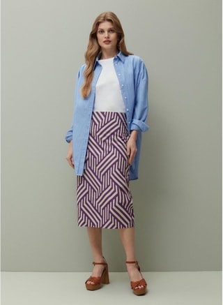 Ovs Female Ovs Piombo Twill Pencil Skirt With All-Over Print, Midi Skirts