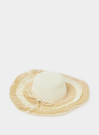 Styli Female Wide Brim Frayed Edge Straw Hat, Hats