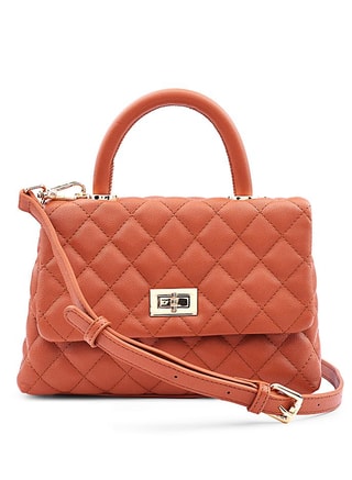 Cuple Female Women’s Quilted Top Handle Bag with Turn-Lock Closure, Shoulder Bag