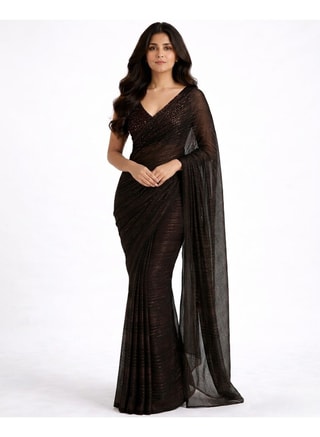 Nool Female Ember Chiffon Saree with Complimentary Handpicked Blouse Material, Sarees