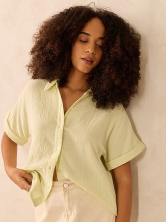 OUTZIDR Female Yellow Relaxed Fit Button Down Shirt, Shirts