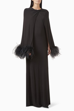 Adelar Feather-trim Gown in Crepe