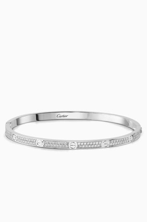 Medium Love Diamond Paved Bracelet in 18kt White Gold, Size 17