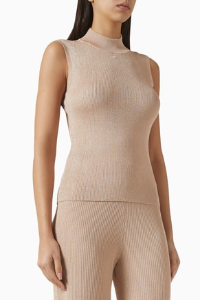 Sleeveless Knit Top in Technical Fabric
