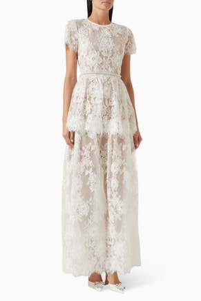 Embellished Tiered Dress in Lace
