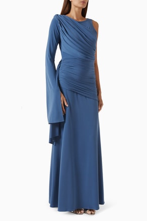 Asymmetric Draped Gown in Knit Crepe