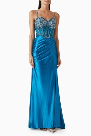 Crystal-embellished Corset Gown in Satin