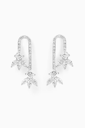 Leaf Motifs Diamond Drop Earrings in 18kt White Gold