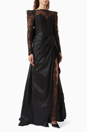 Vien Lace-trim Gown in Taffeta