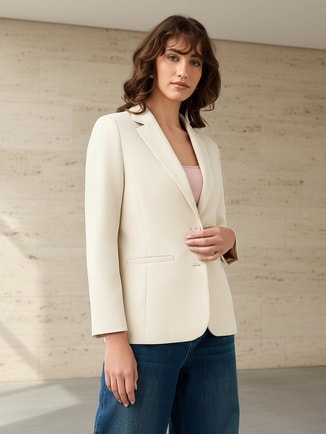 Regular Fit Twill Blazer with Button Closure