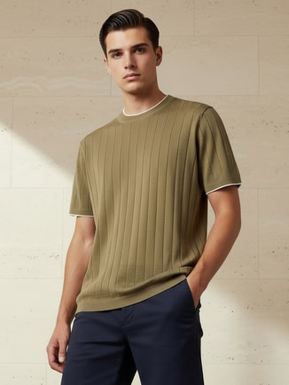 Men Regular Fit Crew Neck Short Sleeve Textured T-Shirt