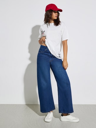 Women Blue High Rise Wide Leg Jeans