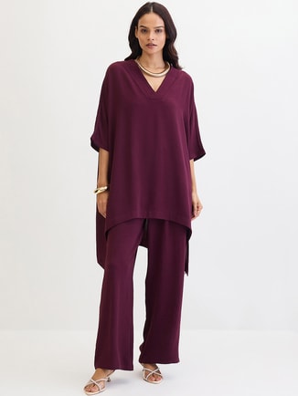 Purple Asymmetric Hem Top and Trousers Co-Ords