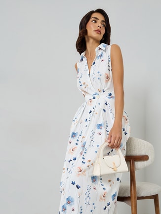 Floral Print Sleeveless A-Line Maxi Dress