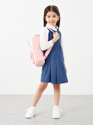 Girls Navy Blue Fold Pleated Pinafore Dress