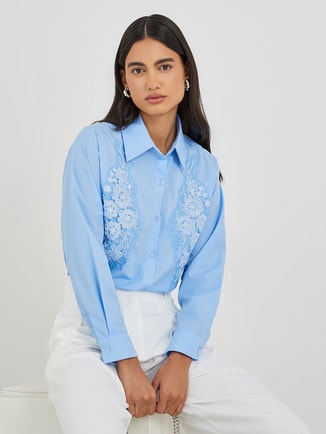 Floral Embroidered Buttoned Shirt