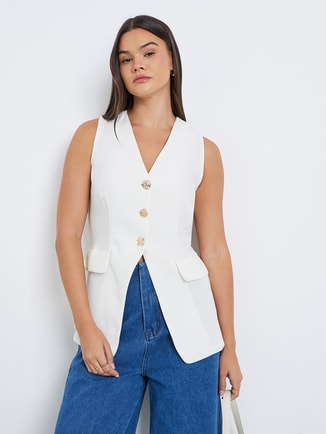 Solid Tailored Sleeveless Buttoned Vest